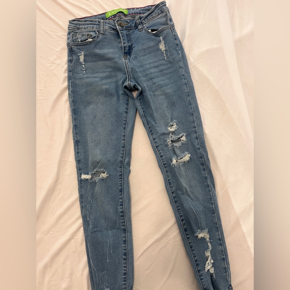 GOGO Women's Distressed Blue Skinny Jeans